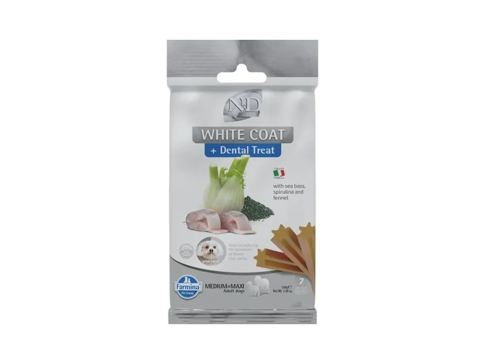 Poslední Šance N&D WHITE Dog Dental Snack Sea Bass Medium & Maxi 100 g