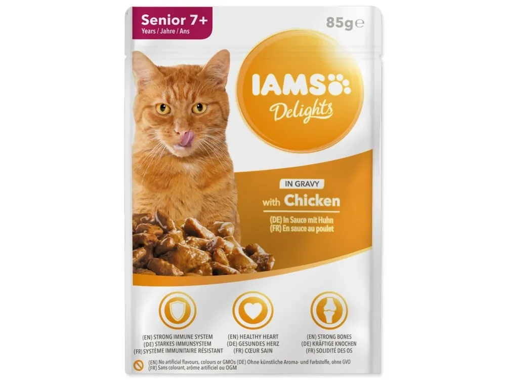 Zlevněný Kapsička IAMS Delights Adult Senior kuře v omáčce 85g