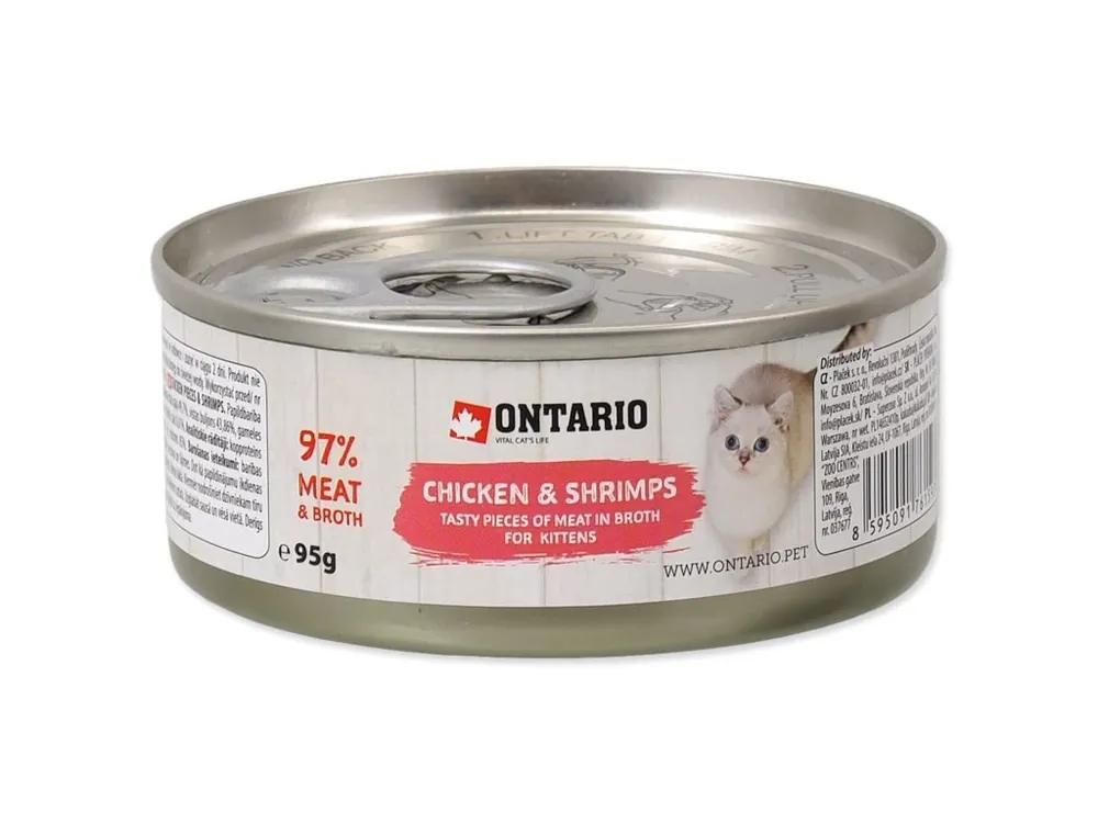 Kup Teď Konzerva Ontario Kitten kuřecí kousky s krevetami 95g