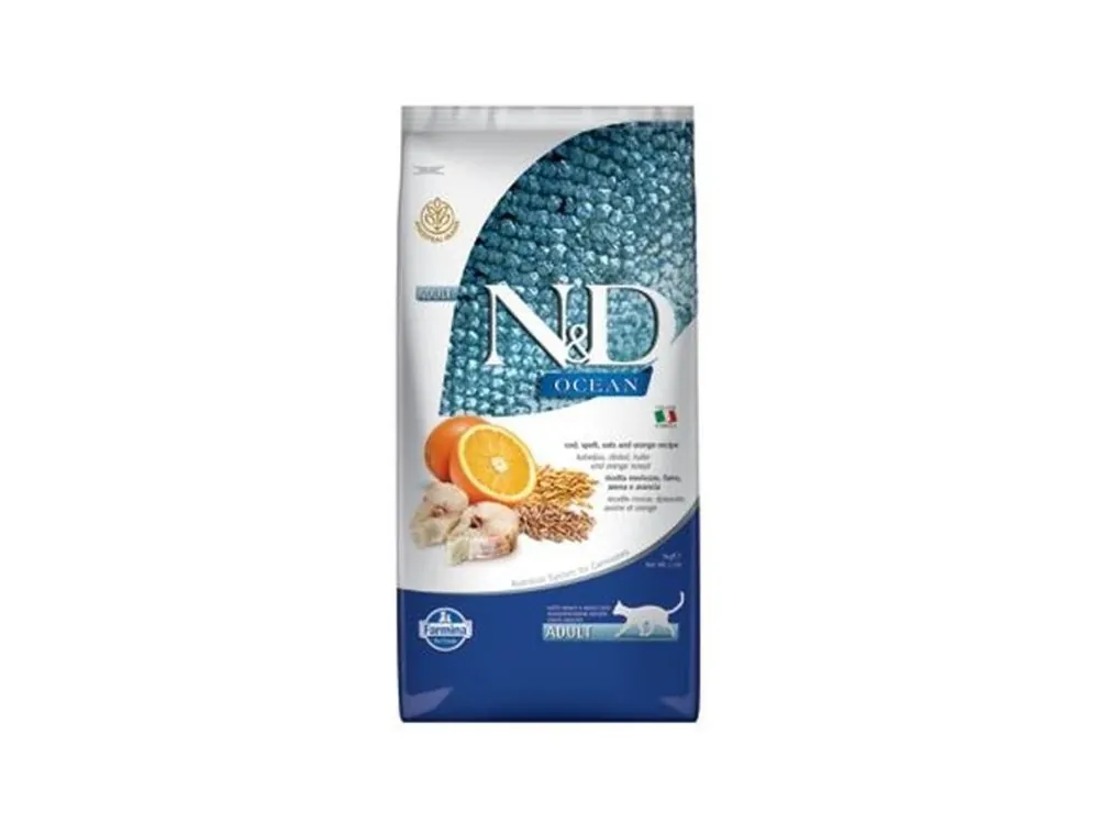 N&D OCEAN Cat LG Cod, Spelt, Oats & Orange Adult 10 kg Rychlé Dodání