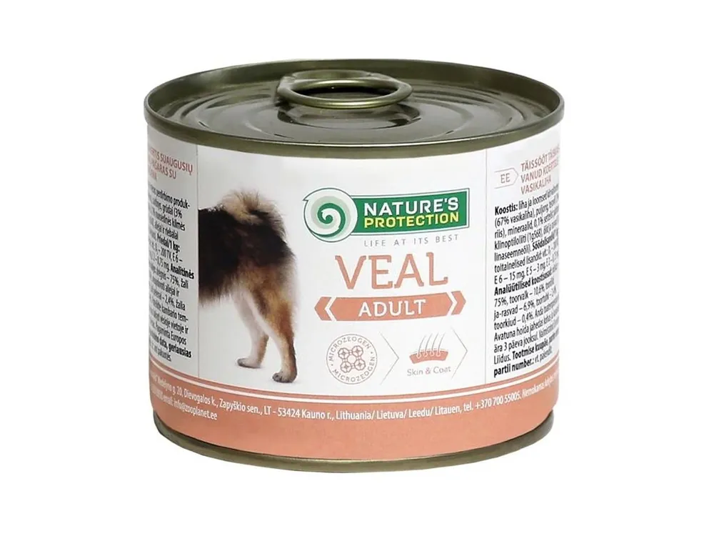 Dokud Zásoby Vydrží Nature‘s Protection Dog konzerva Adult telecí 200 g