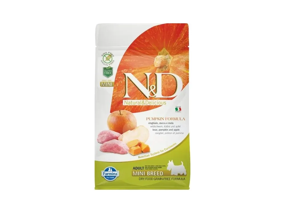 N&D PUMPKIN Dog GF Wild Boar & Apple Adult Mini 800 g Finální Výprodej