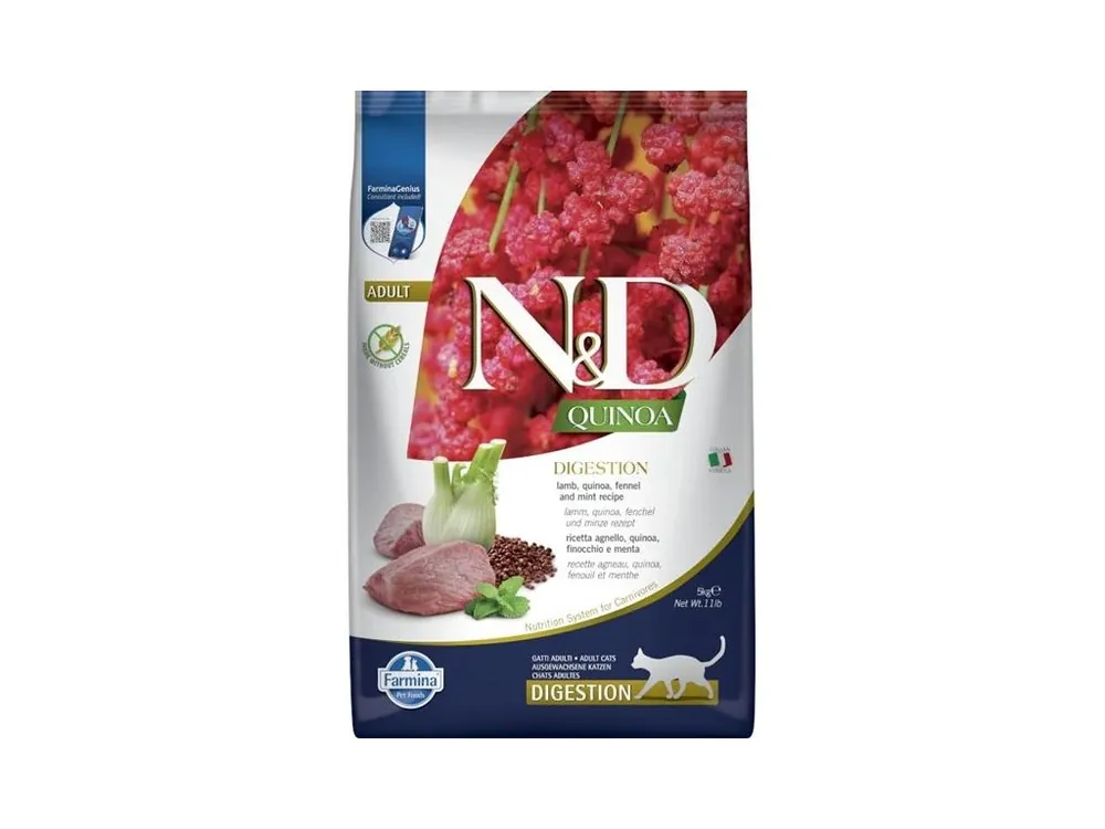 N&D QUINOA Cat GF Digestion, Lamb & Fennel Adult 5 kg Finální Výprodej