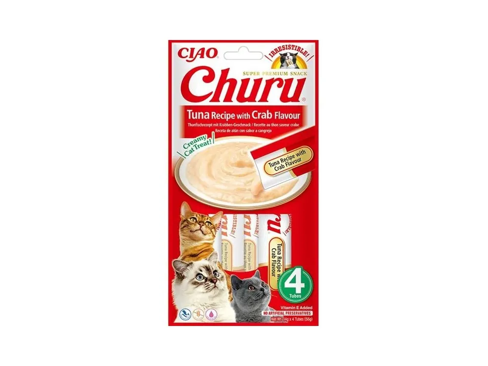 Výprodej Inaba Churu cat snack tuňák s krabí příchutí 4x14 g