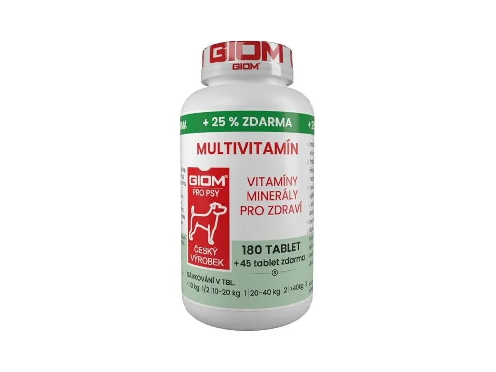 Vrácení Zdarma Giom S Multivitamín pes, kočka 180 tablet + 25 % zdarma