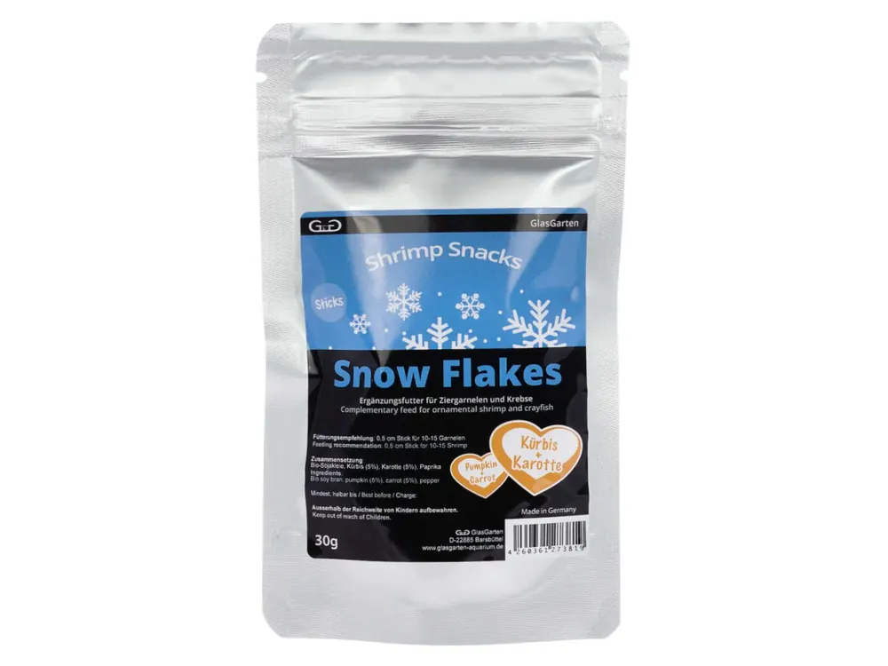 Omezená Nabídka GlasGarten Shrimp Snacks Snow Flakes Dýně + Mrkev 30 g