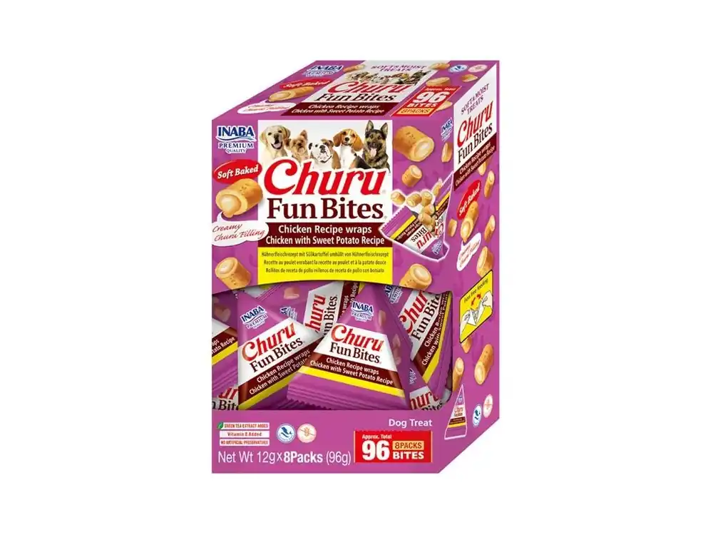 Přímo Od Výrobce Inaba Churu Fun Bites dog snack kuře&batáty 96 g