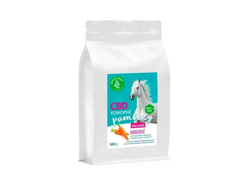 Zelená země CBD pamlsek pro koně, karotka 500 g Speciální Cena