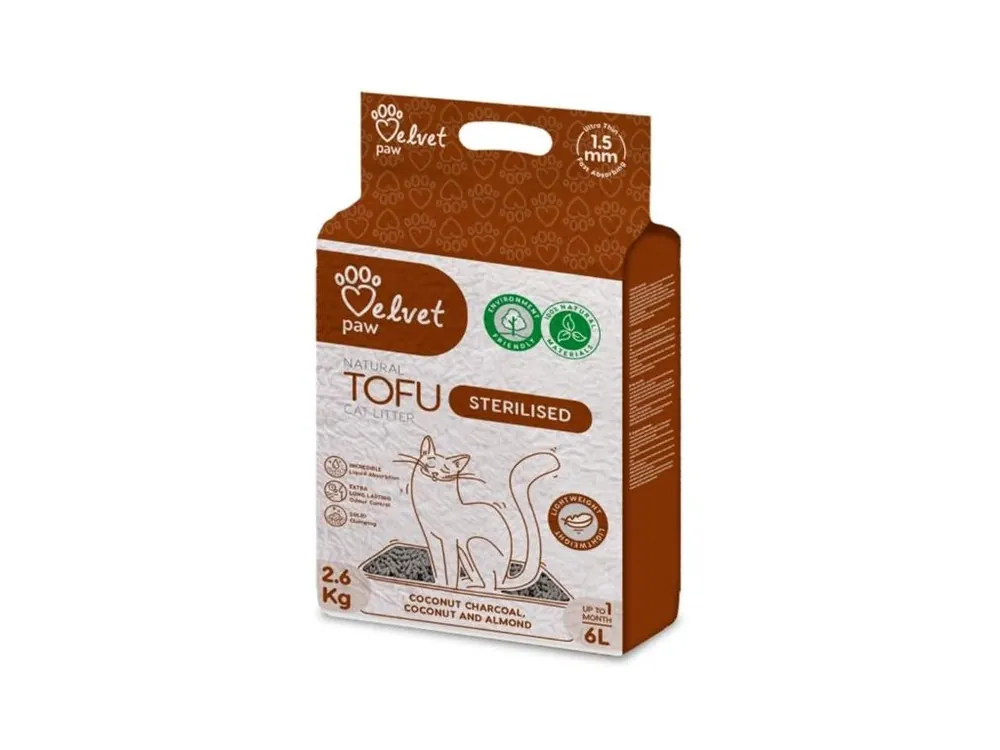 Stelivo Velvet Paw Tofu Sterilised cats 6l / 2,6kg Akční Nabídka