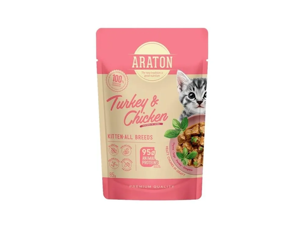 Oblíbený Araton Cat kaps. Kitten Turkey/Chicken 85 g