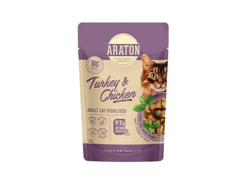 Araton Cat kaps. Sterilised Turkey/Chicken 85 g Ihned K Objednání