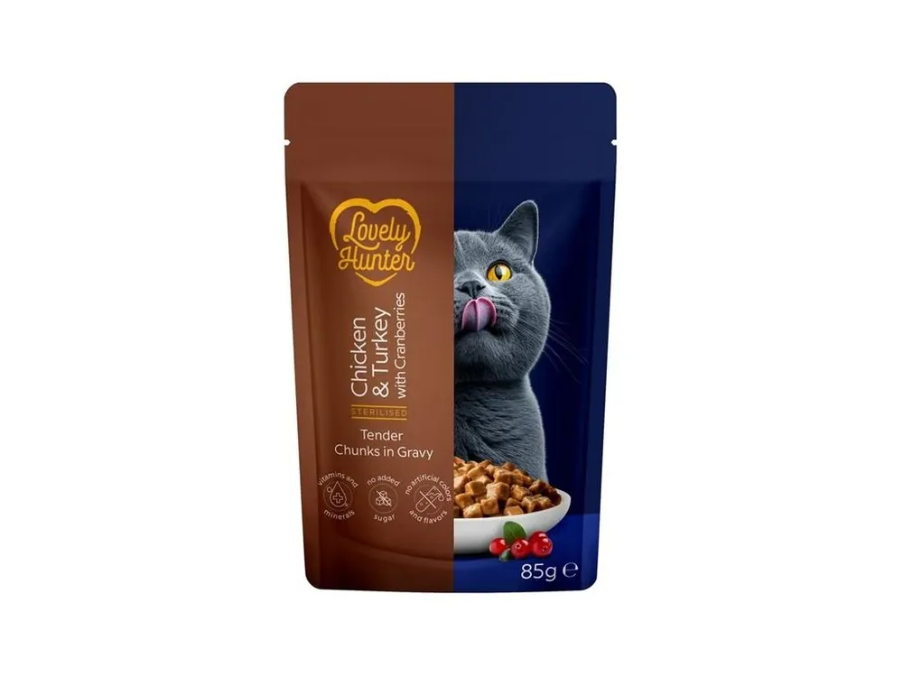 Sleva Lovely Hunter Cat kaps. Sterilised Chicken/Turkey 85 g