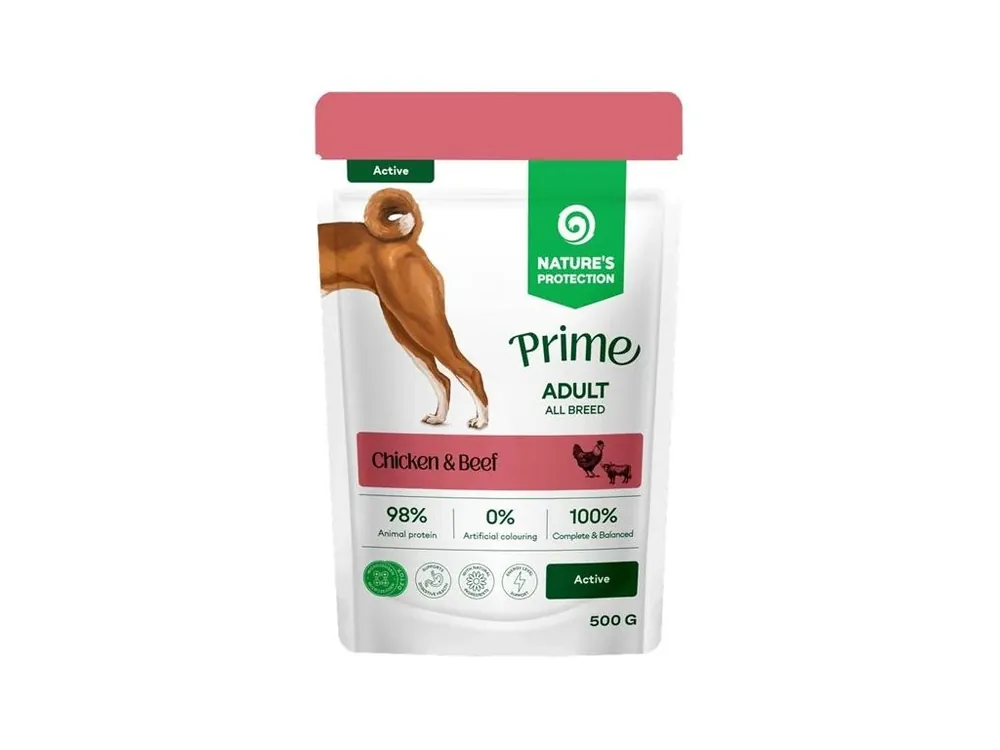 Výhodná Nabídka Nature‘s Protection Prime Dog kaps. Active Chicken/Beef 500 g
