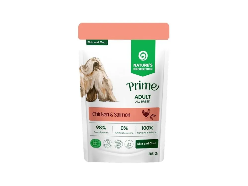 Nature‘s Protection Prime Dog kaps. Skin & Coat Chicken/Salmon 85 g Akční Cena