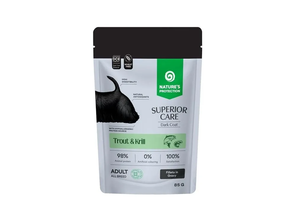 Nature‘s Protection Superior Care Dog kaps. Adult Dark Coat Trout/Krill 85 g Rychlé Dodání