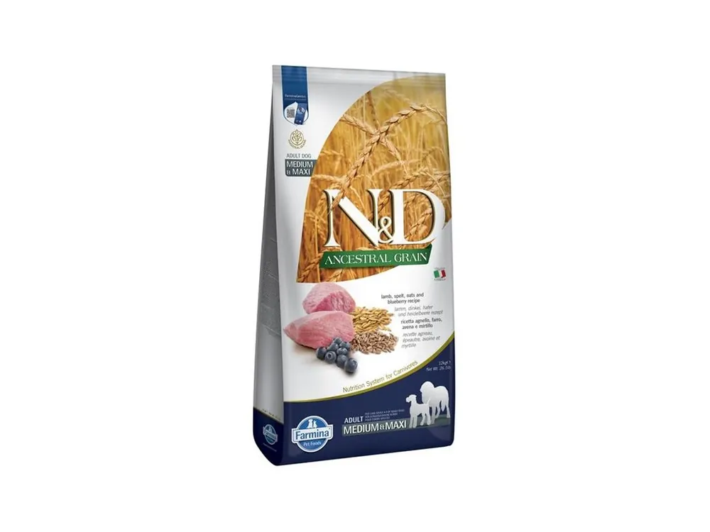 Nová Kolekce N&D ANCESTRAL GRAIN Dog LG Lamb, Spelt, Oats & Blueberry Adult Medium & Maxi 12 kg