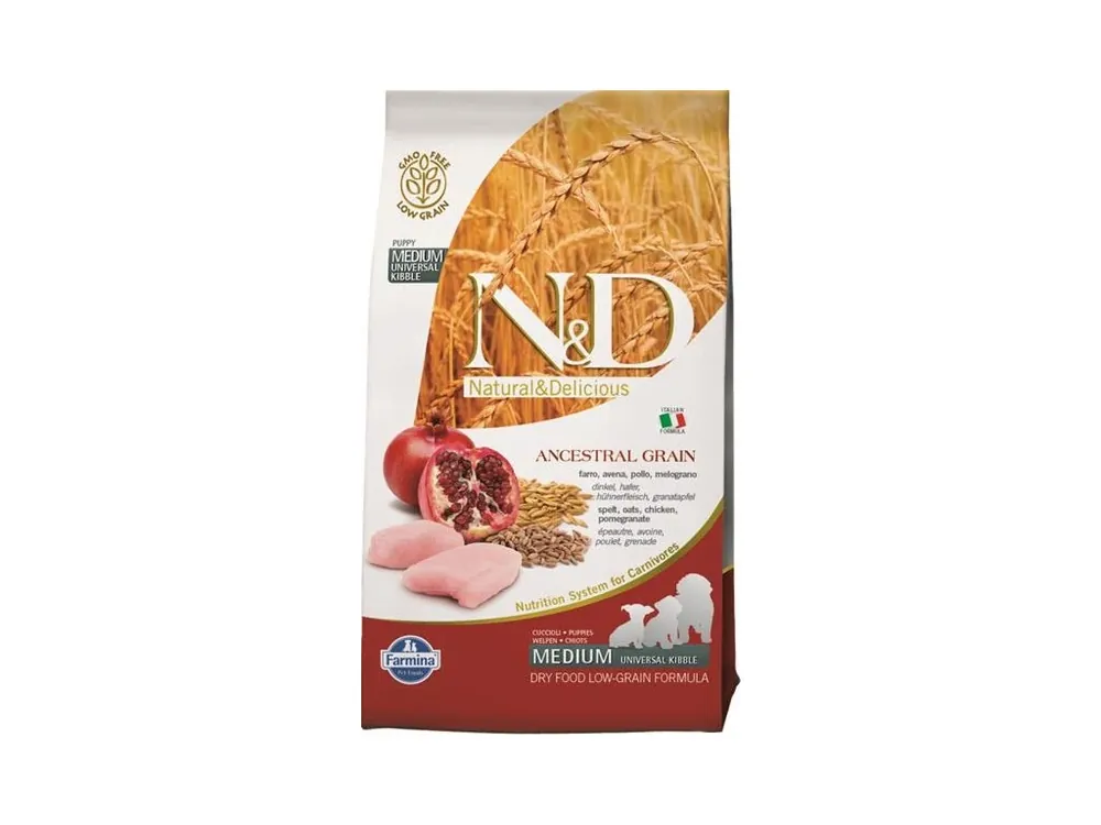 Cenově Výhodný N&D ANCESTRAL GRAIN Dog LG Chicken, Spelt, Oats & Pomegranate Puppy Medium & Maxi 2,5 kg