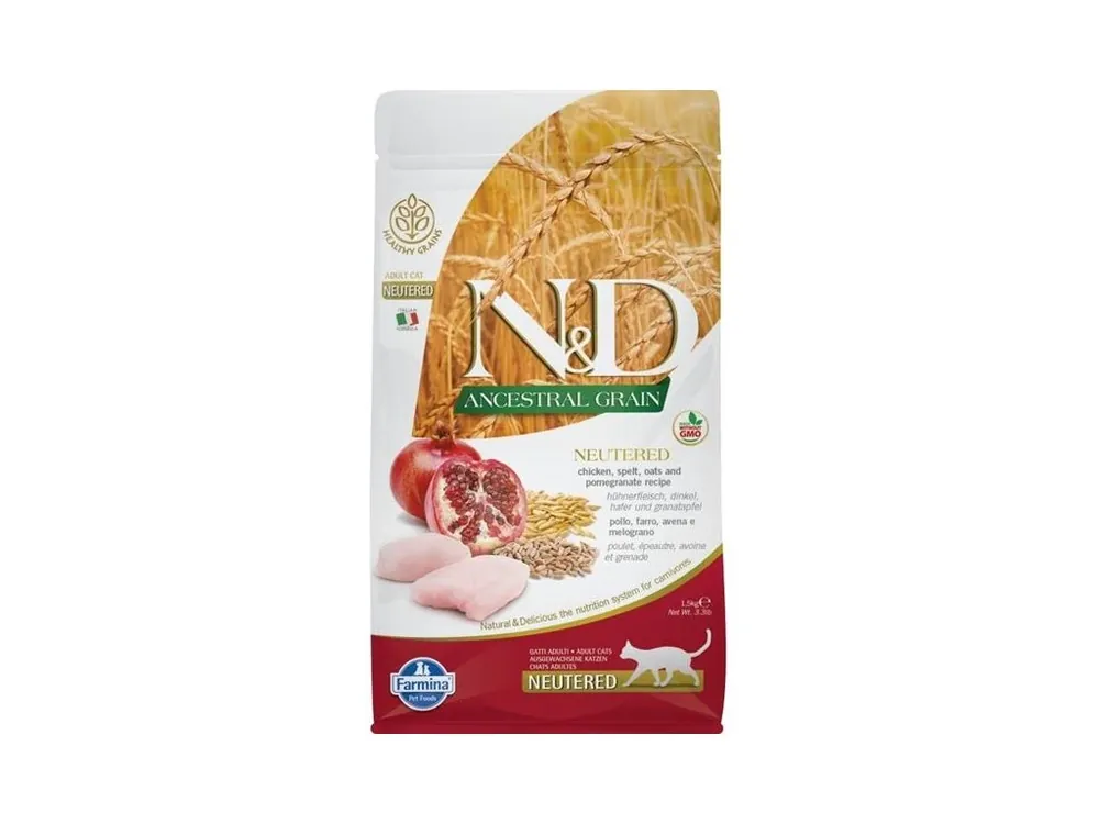 Finální Výprodej N&D ANCESTRAL GRAIN Cat LG Chicken, Spelt, Oats & Pomegranate Neutered Adult 10 kg