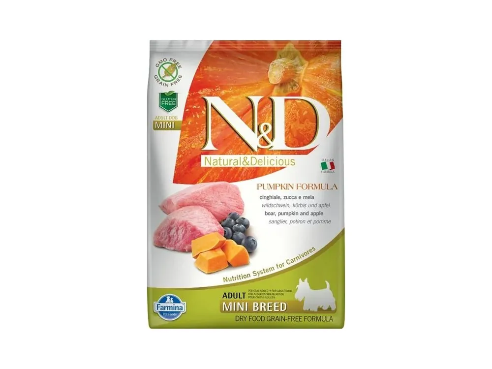 N&D PUMPKIN Dog GF Wild Boar & Apple Adult Mini 7 kg Sleva