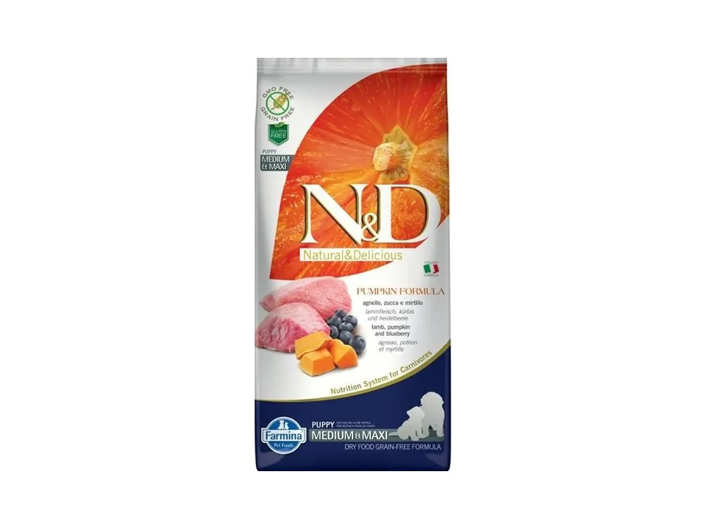 N&D PUMPKIN Dog GF Lamb & Blueberry Puppy Medium & Maxi 12 kg Výprodej