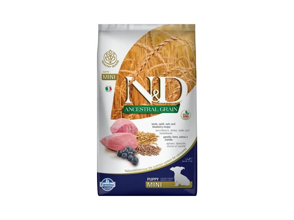 Nejlepší Volba N&D ANCESTRAL GRAIN Dog LG Lamb, Spelt, Oats & Blueberry Puppy Mini 2,5 kg
