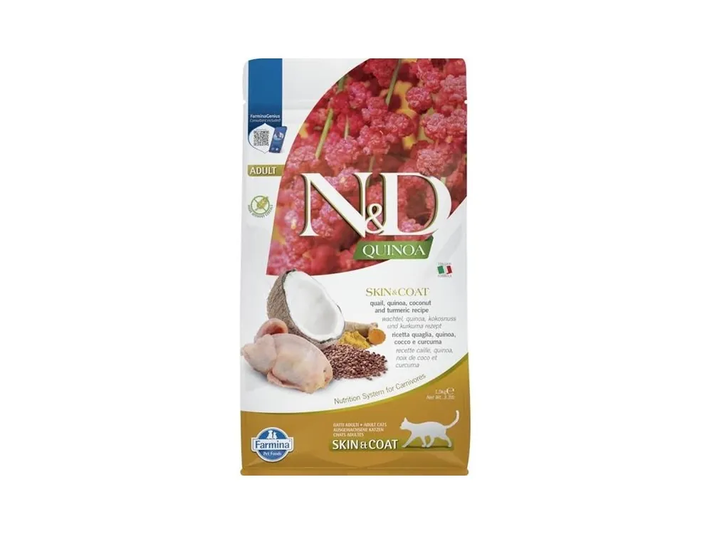 Pouze Dnes N&D QUINOA Cat GF Skin & Coat, Quail & Coconut Adult 1,5 kg