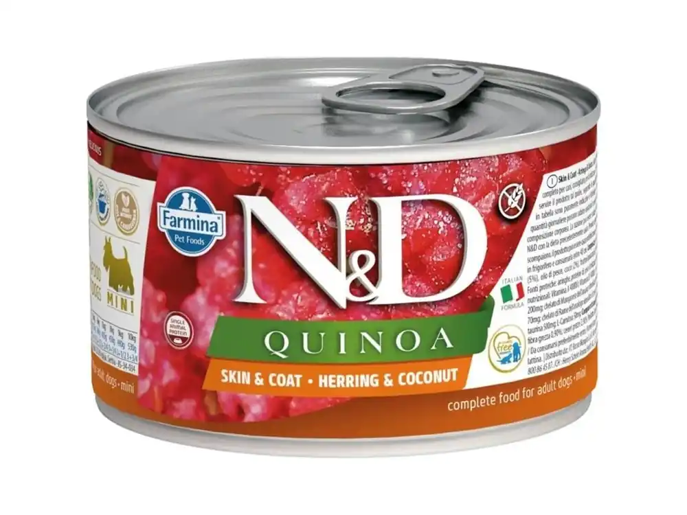 N&D QUINOA Dog konz. Herring & Coconut Mini 140 g Speciální Cena