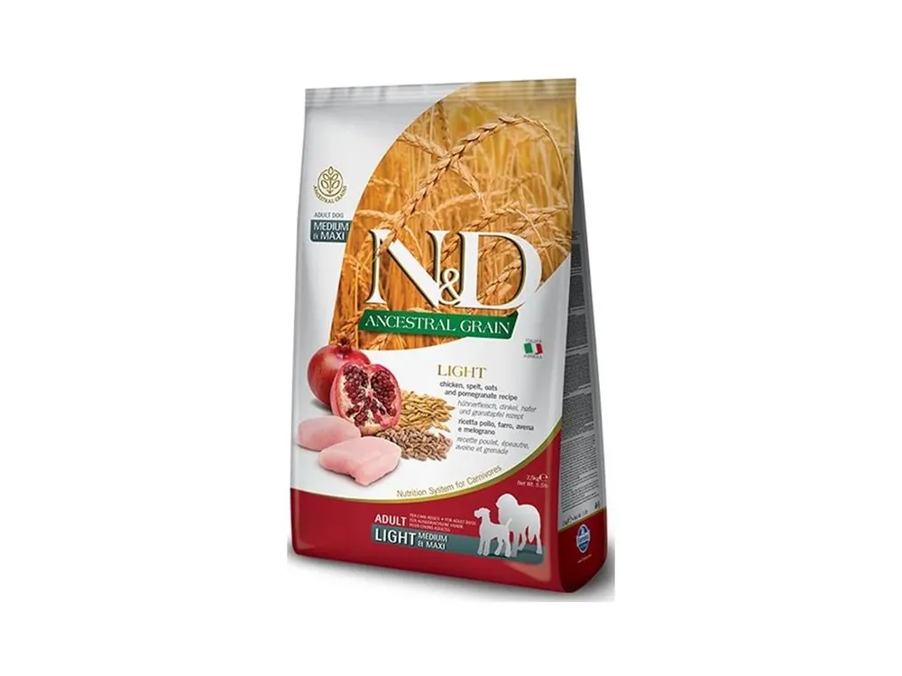 N&D ANCESTRAL GRAIN Dog LG Light-Chicken, Spelt, Oats & Pomegranate Adult Medium & Maxi 2,5 kg Super Cena