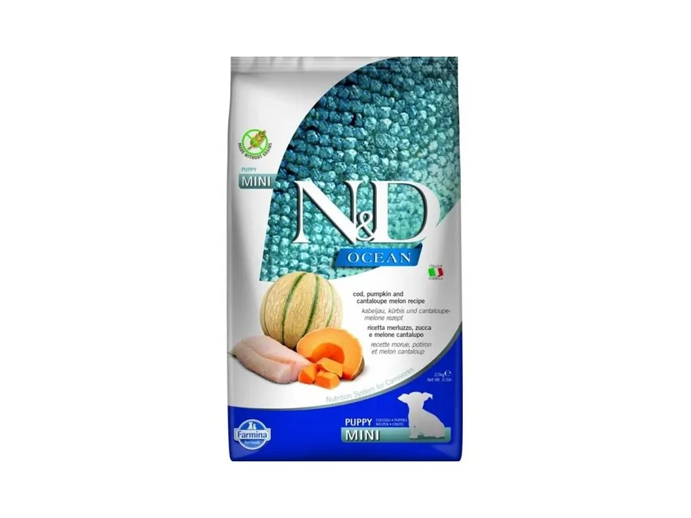 Speciální Cena N&D OCEAN Dog GF Cod, Pumpkin & Cantaloupe Melon Puppy Mini 2,5 kg