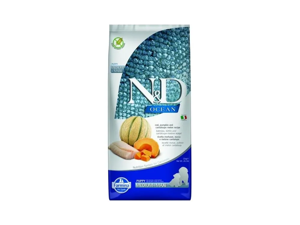 Nová Kolekce N&D OCEAN Dog GF Cod, Pumpkin & Cantaloupe Melon Puppy Medium & Maxi 12 kg