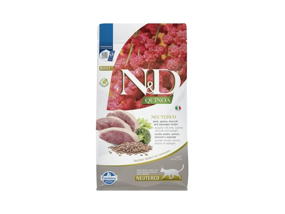 N&D QUINOA Cat GF Duck, Broccoli & Asparagus Neutered Adult 1,5 kg Bezpečná Platba