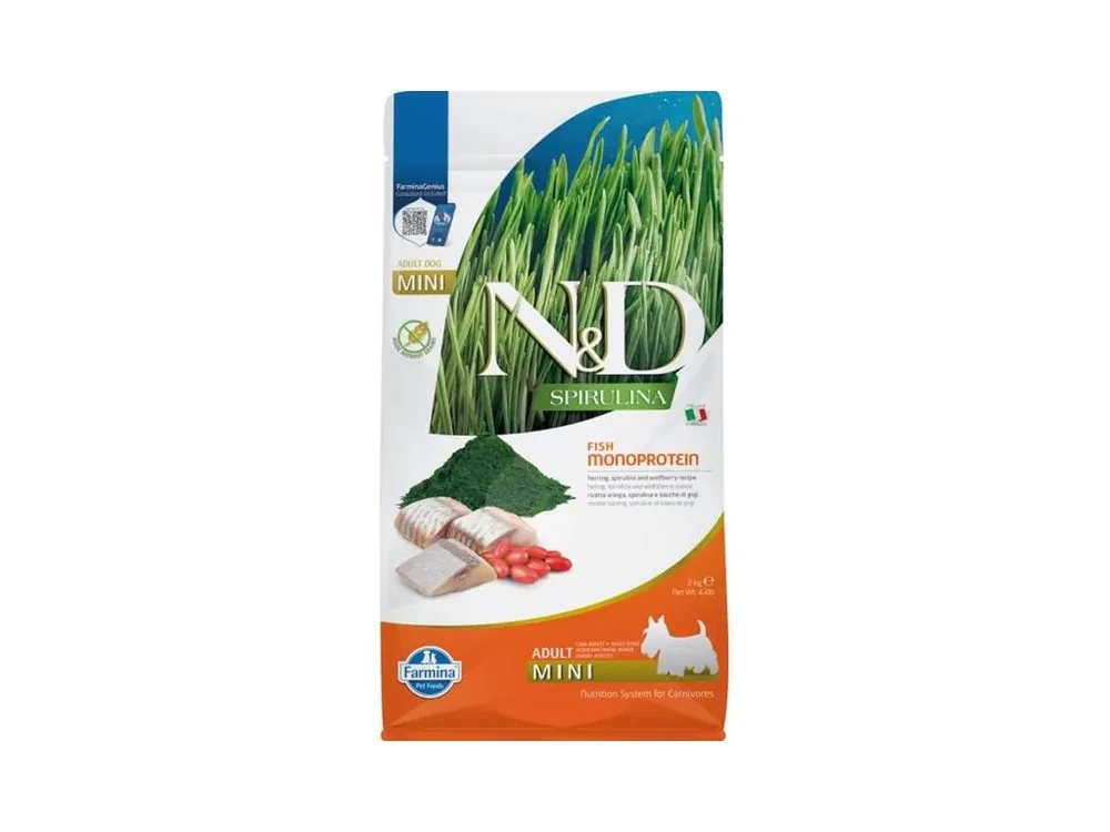Super Cena N&D SPIRULINA Dog GF Herring & Wolfberry Adult Mini 2 kg