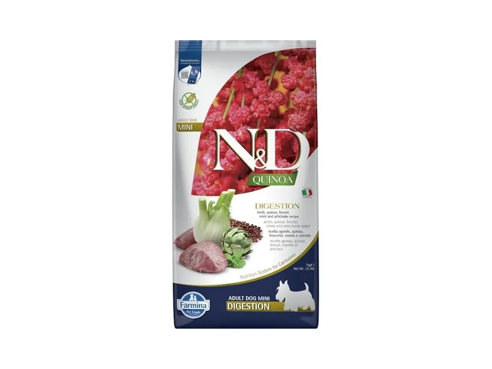 Vysoce Kvalitní N&D QUINOA Dog GF Digestion, Lamb & Fennel Adult Mini 7 kg