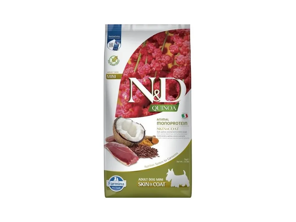 Nejlepší Cena N&D QUINOA Dog GF Skin & Coat, Duck & Coconut Adult Mini 7 kg