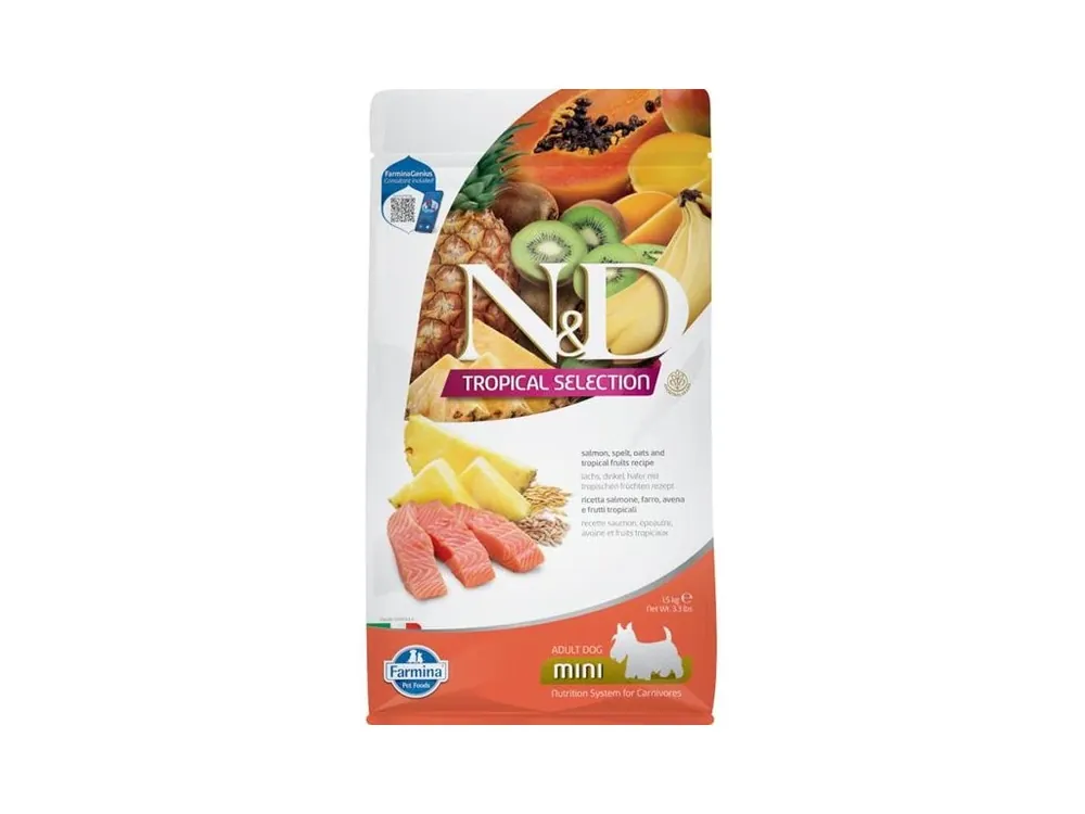 Dokud Zásoby Vydrží N&D TROPICAL SELECTION Dog LG Salmon Adult Mini 1,5 kg