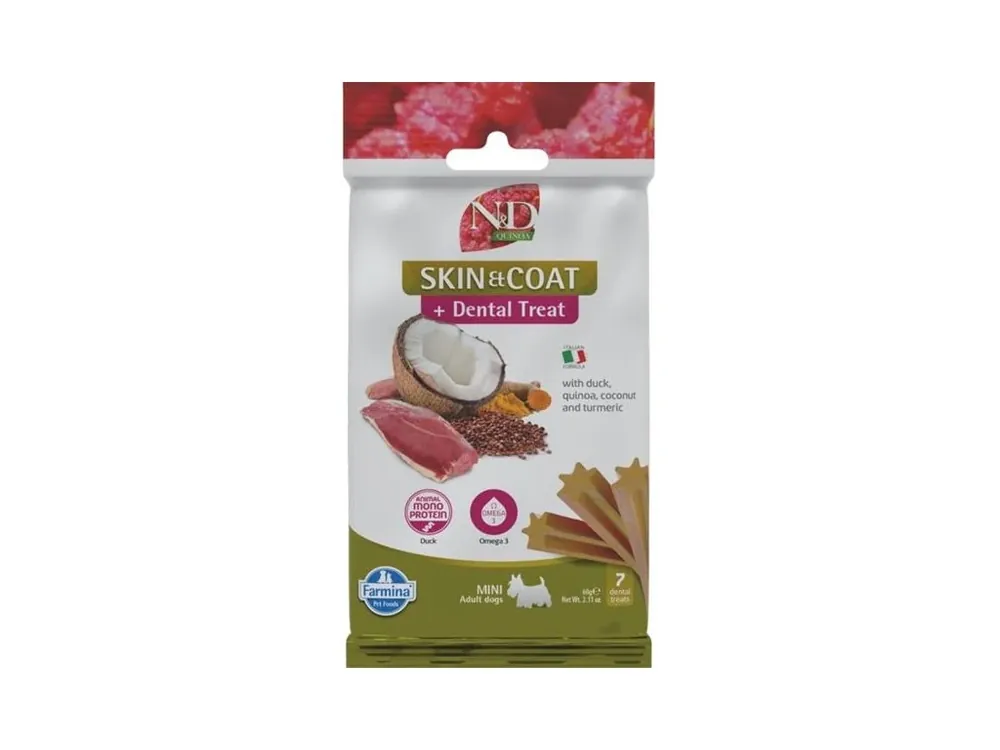 Originální N&D QUINOA Dog Dental Snack Skin & Coat Duck Mini 60 g