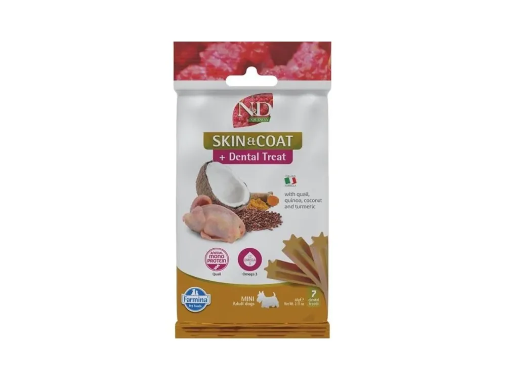 N&D QUINOA Dog Dental Snack Skin & Coat Quail Mini 60 g Časově Omezené