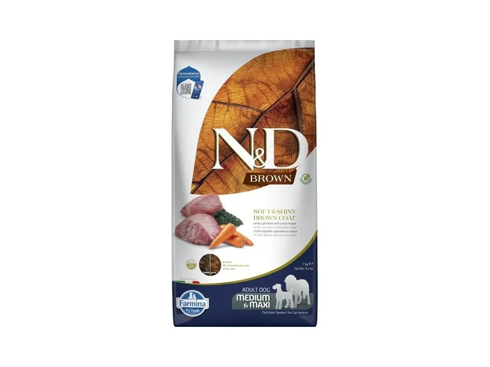 Pouze Dnes N&D BROWN Dog GF Lamb, Spirulina & Carrot Adult Medium & Maxi 7 kg
