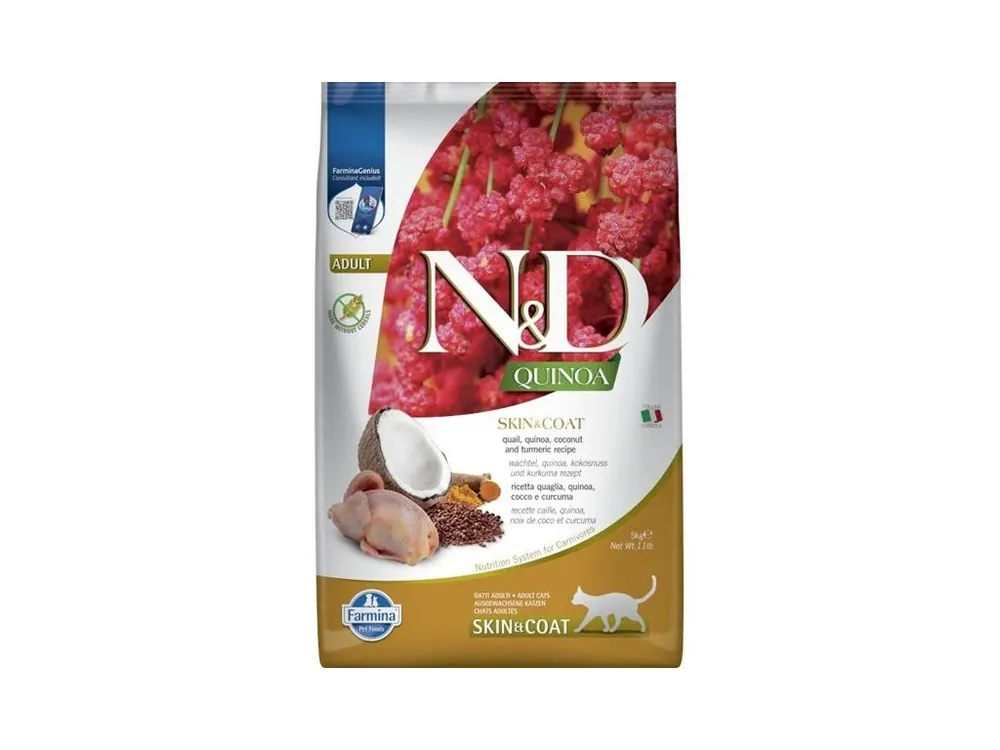 N&D QUINOA Cat GF Skin & Coat, Quail & Coconut Adult 5 kg Cenově Výhodný