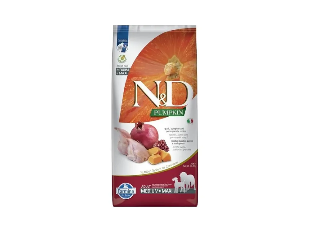 N&D PUMPKIN Dog GF Quail & Pomegranate Adult Medium & Maxi 12 kg Akční Cena