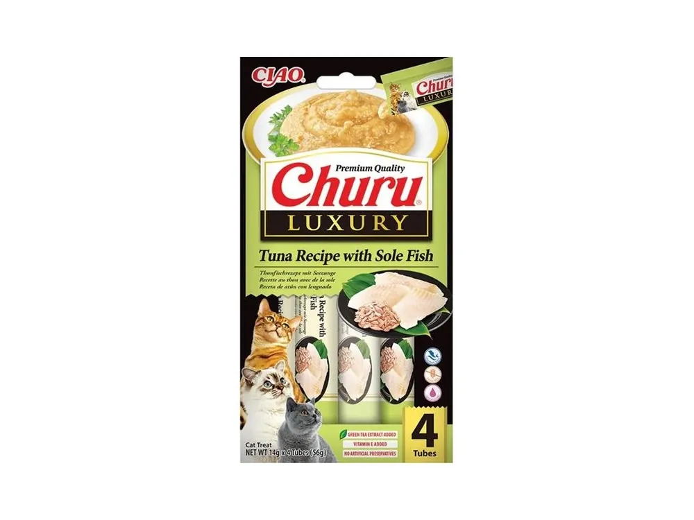 Inaba Churu Cat Luxury tuňák s mořským jazykem 4x 14g Autentický
