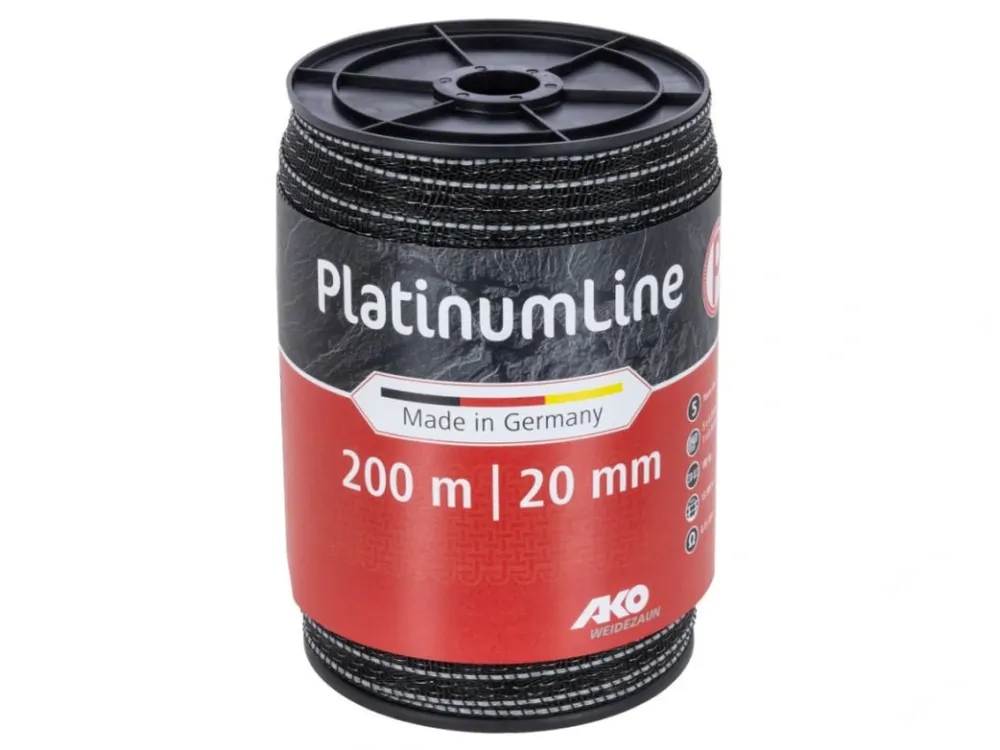Výprodej Páska PlatinumLine 20 mm pro el. ohradník, 5x0,20 mm Niro + 1x0,30 mm CuSn, 200 m, černo-bílá