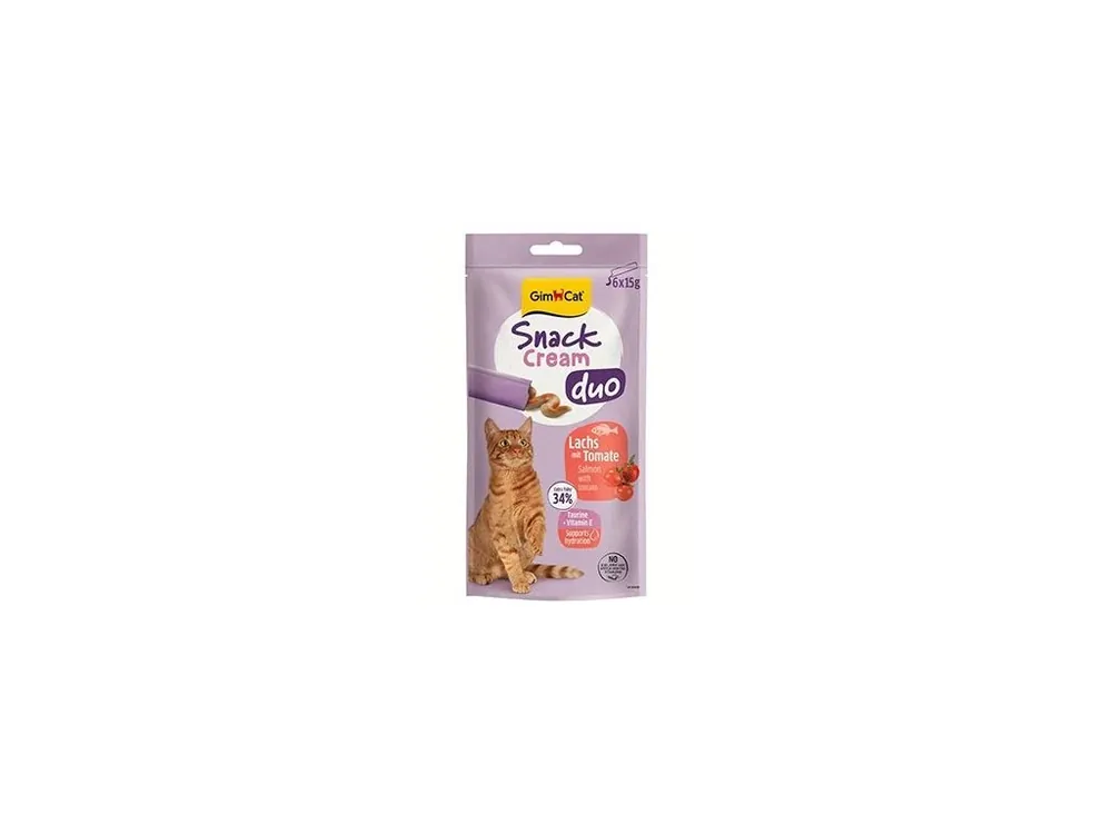 Tovární Cena GimCat Snack Cream Duo losos&rajče 6x15g