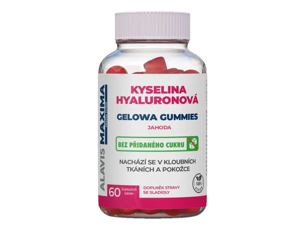 Poslední Šance ALAVIS MAXIMA Kyselina Hyaluronová GELOWA GUMMIES Jahoda 60 žvýkacích tablet