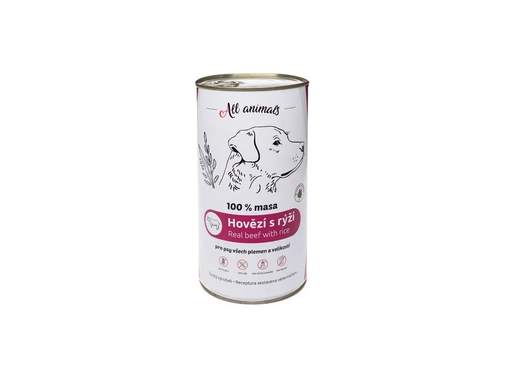 Levný All Animals Dog Mleté hovězí maso s rýží 400g