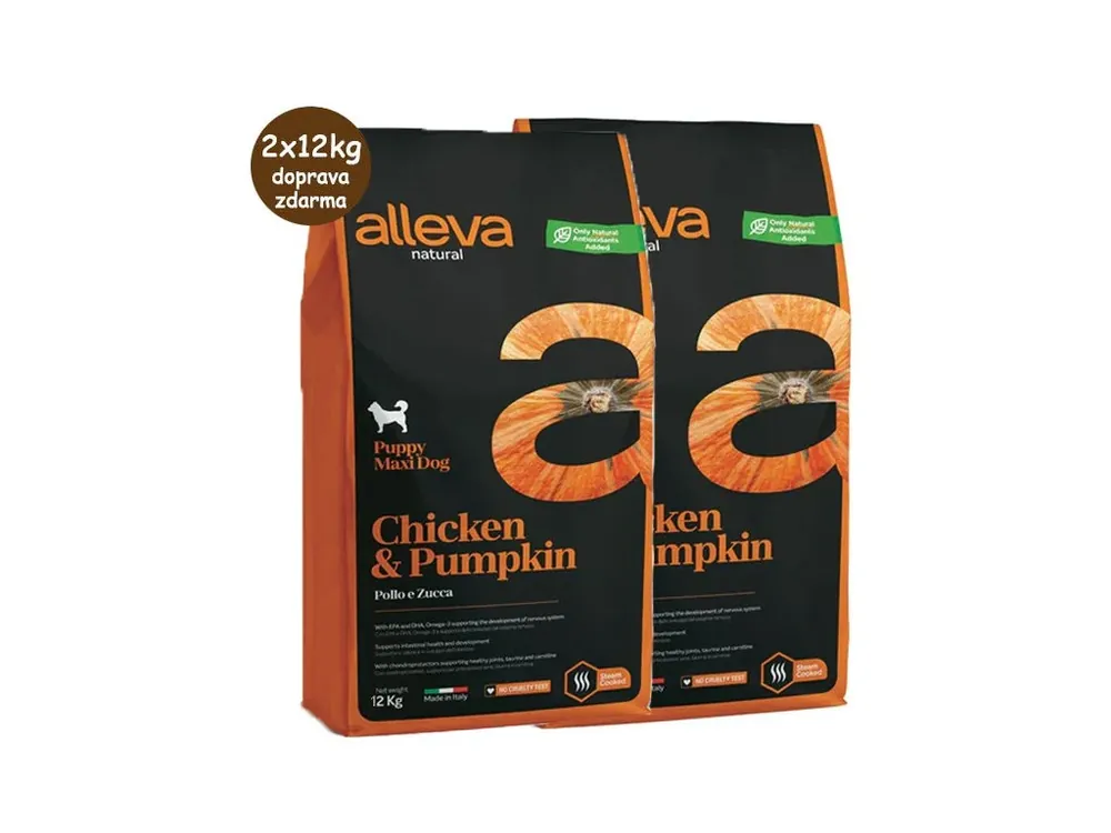 Finální Výprodej Alleva Natural Dog Puppy Maxi Chicken & Pumpkin 2x12kg