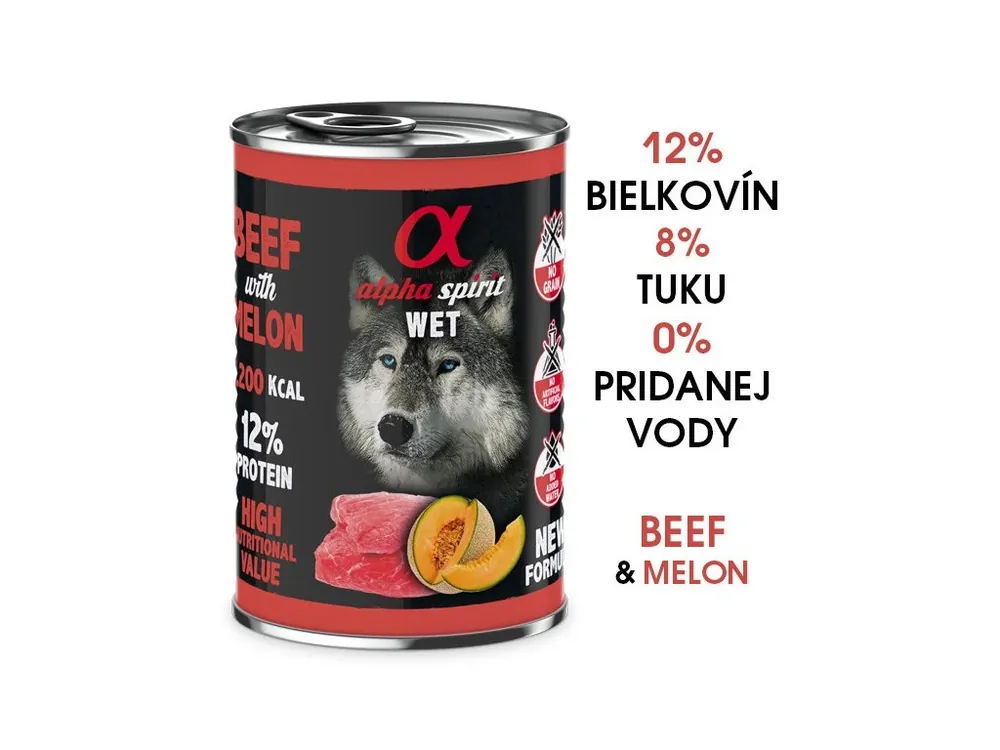 Akce Alpha Spirit Dog Wet Beef & Melon 400g