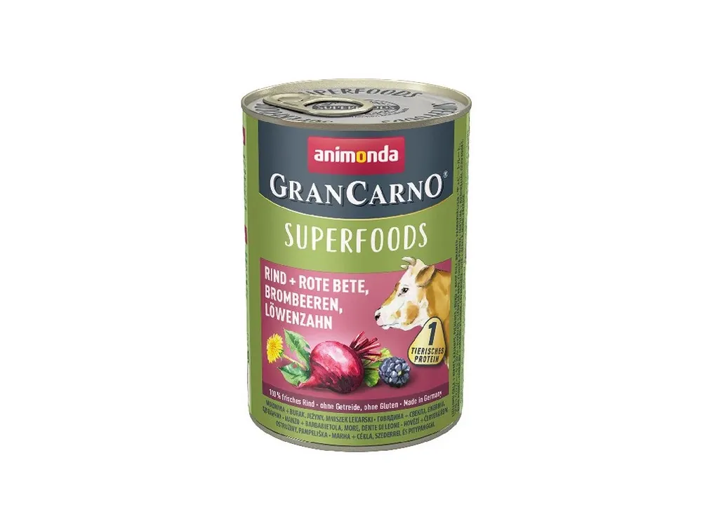 Koupit Online Animonda GranCarno Superfoods Hovězí + červená řepa, ostružiny a pampeliška 400g