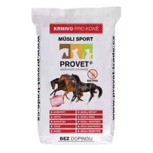 Vysoce Kvalitní PROVET® SPORT MÜSLI 20kg BEZ OVSA (Nové vylepšené müsli krmivo bez ovsa, pro hobby a aktivní i sportující koně.)
