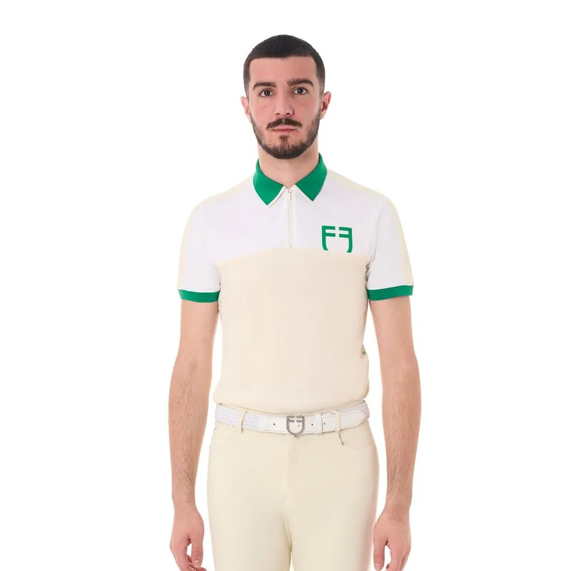 Aktuální Pánské polo tričko Slim Fit Equestro Logo - Barva béžová/zelenáVelikost XL